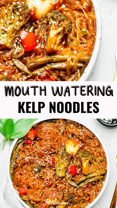 Seaweed Noodle Recipes, Keto Kelp Noodle Recipe, Vegan Kelp Noodle Recipe, Raw Kelp Noodle Recipe, Vegan Rice Noodle Dishes, Vegan Noodle Dishes, Recipes With Kelp Noodles, Kelp Noodle Recipe, Konjac Noodles Recipes