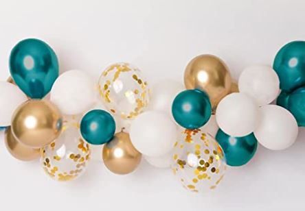 Teal Party Decorations, Birthday Decorations Women, White Gold Balloons, Gold Bridal Shower Decorations, Gold Balloons Decorations, Teal Balloons, Gold Engagement Party, 30th Birthday Ideas For Women, Teal Party