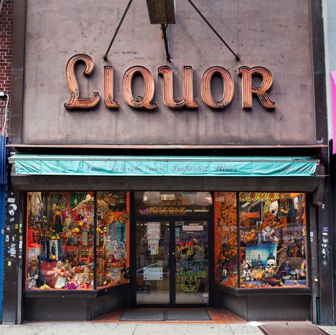 Alcohol Shop, Astoria Queens, Liquor Shop, Storefront Signs, Vintage Restaurant, Digital Art Beginner, Wine Store, Shop Fronts, Bar Design Restaurant