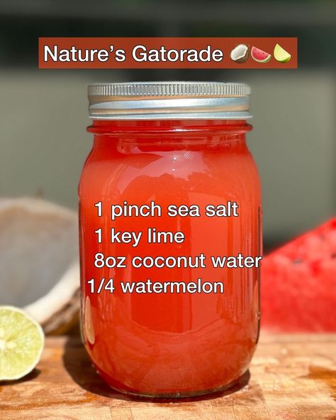 Modesto Joseph Garcia | Nature’s Gatorade 🥥🍉🍋‍🟩 (find my juicing for longevity recipe Ebook linked in my bio) ✨ This all natural juice is a delicious &… | Instagram Natural Juice Recipes, Homemade Gatorade, Sweets For Diabetics, Longevity Recipes, Fruit Infused Water Recipes, Healthy Juice Drinks, Jar Recipes, Juice Smoothies Recipes, Infused Water Recipes