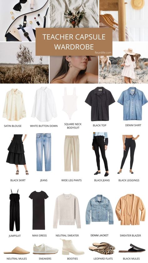 Teacher Basics Wardrobe, Teacher Outfits Capsule Wardrobe, Teaching Wardrobe, Teaching Capsule Wardrobe, Clothes For Teachers, Capsule Wardrobe 2023 Teacher, Minimalist Teacher Wardrobe, Therapist Wardrobe, Preschool Teacher Capsule Wardrobe