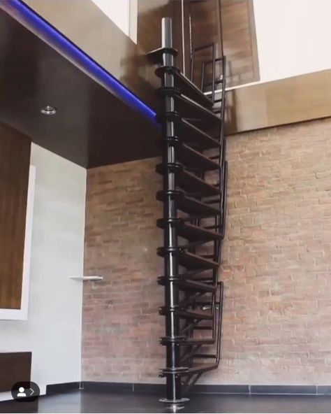 Love this collapsing spiral staircase! • • Credit: @odd_ambli . . . . . . #fabricate #fabrication #industrial #design #steel #wood… Folding Attic Stairs, Tiny House Stairs, Loft Stairs, Escalier Design, New Staircase, Attic Stairs, Home Stairs Design, Spiral Stairs, Lan Can