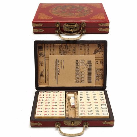 Mini Retro Portable Mahjong Box Rare Chinese 144 Mah-Jong Set Bamboo Piece With Box Skittles Game, Mahjong Tiles, Mahjong Set, Mah Jong, Dice Cup, Games For Fun, Bamboo Box, Fun Board Games, Baby Play Mat