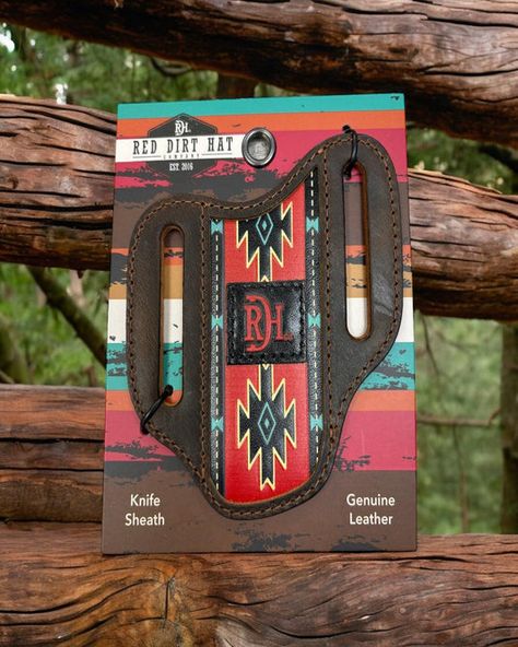 Red Dirt Hat Co. Brown with Red Aztec Design Leather Pancake Knife Sheath 24068882K2 Pancake Knife Sheath, Apple Watch Accessories Bands, Country Western Outfits, Brown With Red, Rodeo Cowboys, Country Hats, Oil Field, Cowgirl Accessories, Birthday Basket