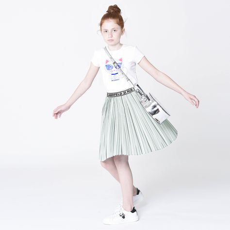 Silver Pleated Skirt, Karl Lagerfeld Kids, Skirts For Kids, Skirt Design, Luxury Designer, Karl Lagerfeld, Order Online, Pleated Skirt, Luxury Design