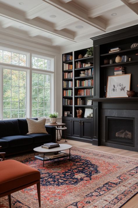 Use these ideas for inspo for built-in shelves for your living room. Built In Bookshelves Decor, Decorating Built Ins, Shelves Around Fireplace, Bookshelves Around Fireplace, White Walls Living Room, Wall Shelves Living Room, Home Library Rooms, Fireplace Bookshelves, Living Room Transformation