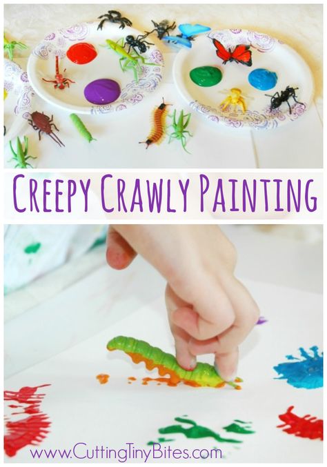 Creepy Crawly Bug Painting.  Easy process art painting project for kids.  Great for insect theme preschool unit. Easy Process Art, Bug Painting, Bug Activities, Insects Preschool, Bugs Preschool, Insect Activities, Kids Painting Crafts, Insect Crafts, Preschool Units