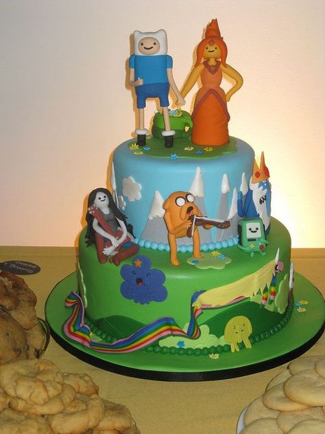 The fun will never end with this Adventure Time wedding cake | Offbeat Bride Adventure Time Wedding, Aviation Wedding Cake, Adventure Time Cakes, Adventure Time Birthday, Adventure Time Parties, Geek Wedding, Offbeat Bride, Cake Creations, Creative Cakes