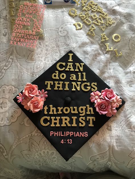 Senior Cap Ideas Christian, Christan Grad Caps, Grad Cap Designs Christian, Christian Cap Decoration Graduation, Grad Cap Christian, Cap Decoration Graduation God, Laufey Graduation Caps, Grad Cap Bible Verse, Cap Decoration Graduation Christian