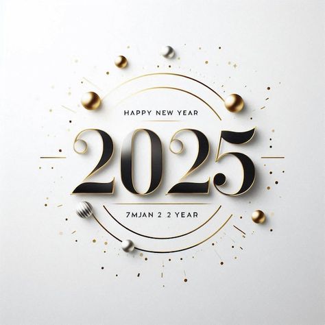 Happy New Year 2025, Sleek Typography, New Year Clipart, Artsy Background, White Background Photo, Background Pictures, Social Media Design, Modern Minimalist, Confetti