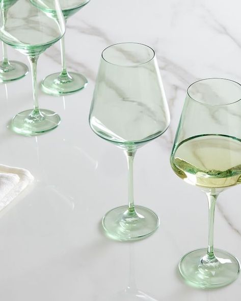 Estelle Colored Glass (@estellecoloredglass) • Instagram photos and videos Colored Stemware, Green Wine Glasses, Colored Wine Glasses, Fun Wine Glasses, Iridescent Color, Dining Ware, Glass Dinnerware, Glass Cake Stand, Glass Cakes