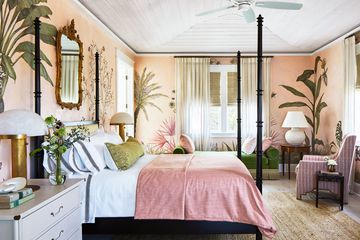 Southern Bedroom, Tropical Murals, Florida Cottage, Beachy Bedroom, Chippendale Chairs, Peach Walls, Interior Design Advice, Cottage Style Homes, Dark Furniture