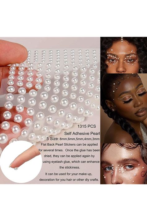 7 Sheets White Pearl Eyes Face 3D Self Adhesive Nail Rhinestones Temporary Tattoo, Flat Back Bling Gems Jewels Stickers for Makeup Face Eye Hair DIY How To Glue Rhinestones On Face, Pearl Eyes, Nail Rhinestones, Hair Diy, Hair Jewels, White Sheets, Nails Simple, Eyelash Glue, Makeup Face