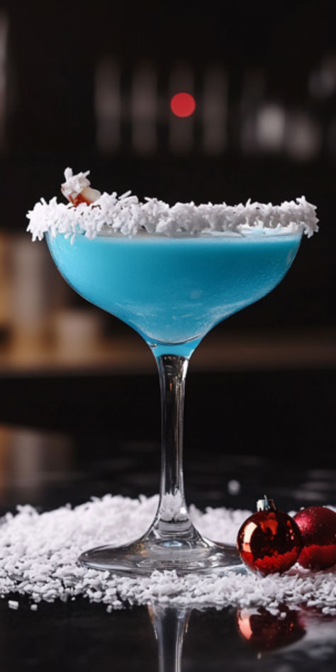 Blue Christmas Cocktail Recipe Blue Coconut Cocktail, Blue Chair Rum Recipes, Coconut Christmas Cocktail, Blue Christmas Drinks Holiday Cocktails, Blue Christmas Drink, Blue Christmas Cocktails, Blue Mixed Drinks Alcohol, Drink With Pineapple Juice, Drinks With Blue Curacao