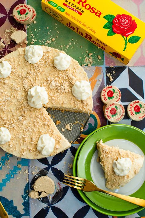 No-Bake Mazapan Cheesecake - Nibbles and Feasts Mazapan Recipe, Marzipan Recipe, Cheesecake Recipes Classic, Peanut Candy, Fun Dessert, Mexican Snacks, Food Receipt, Classic Cheesecake, Pecan Pie Recipe