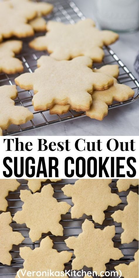 Cut out sugar cookies on a wire rack. Cut Out Sugar Cookies Recipe, Cookie Base Recipe, Cut Out Sugar Cookies, Christmas Cutout Cookies, Cut Out Sugar, Cut Out Cookie Recipe, Cookies Ideas, Best Sugar Cookies, Cutout Sugar Cookies