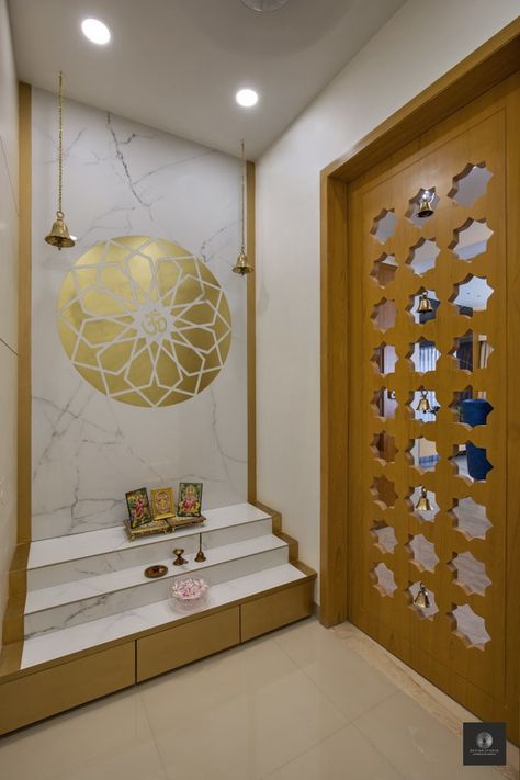 40 Best Temple-Mandir Design Ideas in Contemporary House - The Architects Diary Pooja Door Design, Jali Design, Design Brief, The Architects Diary, Mandir Design, Furniture Design Inspiration, Temple Design For Home, Pooja Room Door Design, Wardrobe Interior Design