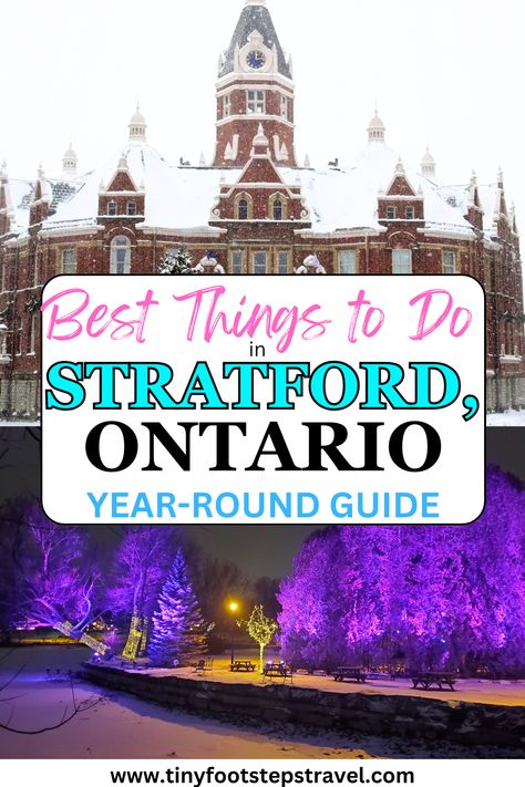 Stratford is a charming small town in Ontario. In this guide you'll find fun things to do in the area year-round. Ontario Winter, Stratford Festival, Stratford Ontario, Fun Cute, Tea Shop, House Boat, Small Town, Rocky Mountains, Cute Things