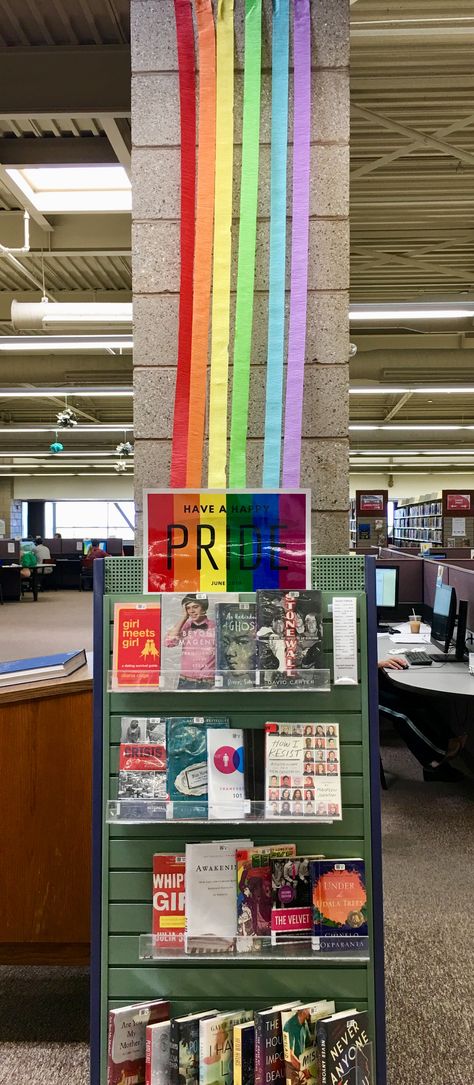 Pride Month Library Display, Pride Book Display, Pride Library Display, English Display, Teacher Decor, Library Resources, Library Book Displays, Library Signs, Book Displays