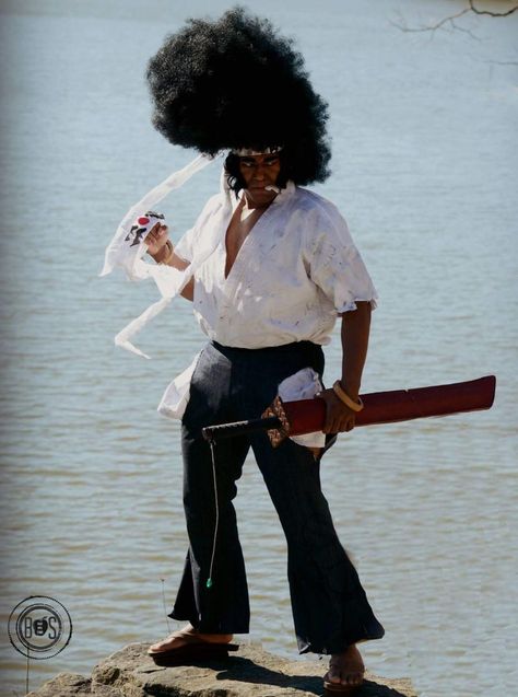 The World Needs More Afro Samurai Cosplay Afro Samurai Fan Art, Afro Samurai Cosplay, Samurai Outfit, Samurai Cosplay, Samurai Clothing, Eastern Culture, Afro Samurai, Outfit Png, Gym Design