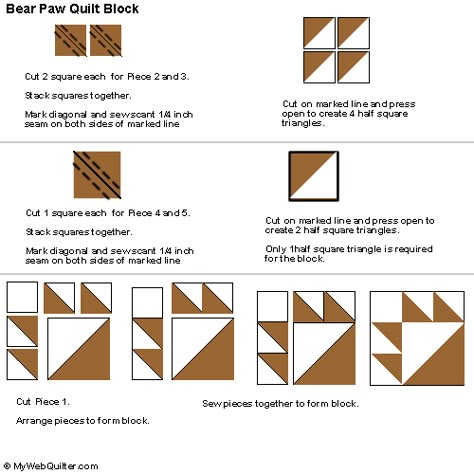 MyWebQuilter.com: Quilt Block Patterns, Quilt Patterns, Quilt Design Software and Quilting Tools Bear Paw Quilt Block Pattern, Bear Paw Quilt Pattern, Bear Paw Quilt Block, Bear Claw Quilt Pattern, Wildlife Quilts, Bear Paw Quilt, Paw Pattern, Bear Quilts, Quilt Modernen