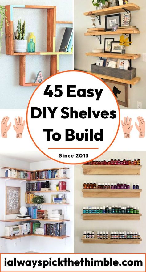 Wooden Floating Shelves Corner, Wooden Wall Shelves Bedroom, Cool Diy Shelves, Diy Narrow Wall Shelf, Cheap Floating Shelves Diy, Easy Book Shelves Diy, Living Room Wall Shelving, Diy Wooden Wall Shelves, Wooden Wall Shelves Living Room