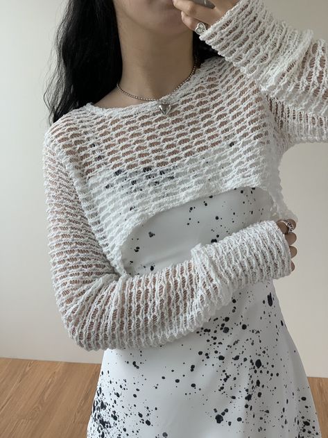 Fish Net Outfits, Sheer Top Outfit, Half Sweater, Knit Sweater Outfit, Crochet Top Outfit, Fancy Suit, Mesh Sweater, Crochet Bolero, Designer Dresses Casual