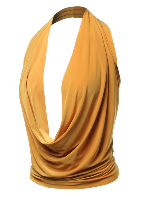 Low Cut Halter Top, Yellow Drapes, Accessories Goth, Backless Halter Top, Drape Top, Low Cut Top, Spring Dresses Casual, Draped Top, Club Tops