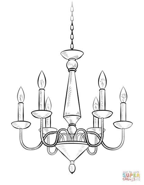 How To Draw A Chandelier, Chandelier Drawing Simple, Interior Design Drawings For Beginners, Rachel Kearns, Chandelier Sketch, Chandelier Drawing, Paper Chandelier, Shape Coloring Pages, Simple Chandelier