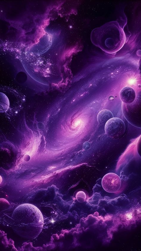 Dive into the depths of a stunning purple cosmic landscape wallpaper, featuring swirling galaxies, vibrant nebulae, and shimmering stars. This captivating scene is infused with shades of violet and lavender, showcasing ethereal celestial bodies and twinkling star clusters. Perfect for space enthusiasts, this wallpaper invites you to explore the vast, enchanting beauty of the universe. #SpaceWallpaper #CosmicArt #PurpleNebula #Galaxies Cosmic Landscape, Purple Galaxy Wallpaper, Nebula Wallpaper, Star Clusters, Shades Of Violet, Space Wallpaper, Soft Lavender, Cosmic Art, Space Lovers