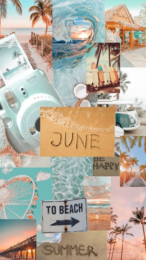 June Collage, Surfing Wallpaper, Summer Prints Wallpaper, Green Aesthetic Tumblr, Preppy Aesthetic Wallpaper, Summer Beach Wallpaper, Beautiful Summer Wallpaper, Cute Summer Wallpapers, Wallpaper Iphone Summer