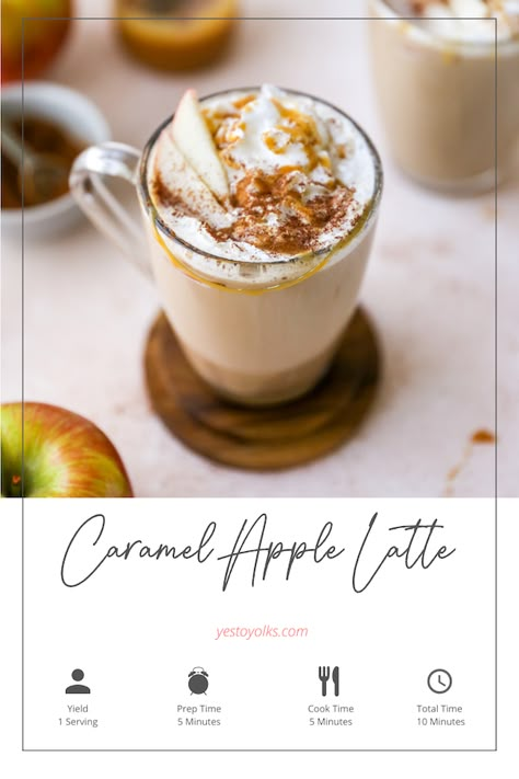 Fall Apple Coffee Drinks, Caramel Apple Macchiato, Iced Caramel Apple Cream Latte, Caramel Apple Coffee Syrup, Apple Latte Recipe, Caramel Apple Chai Latte, Caramel Apple Latte, Masters Drinks, Apple Pie Latte