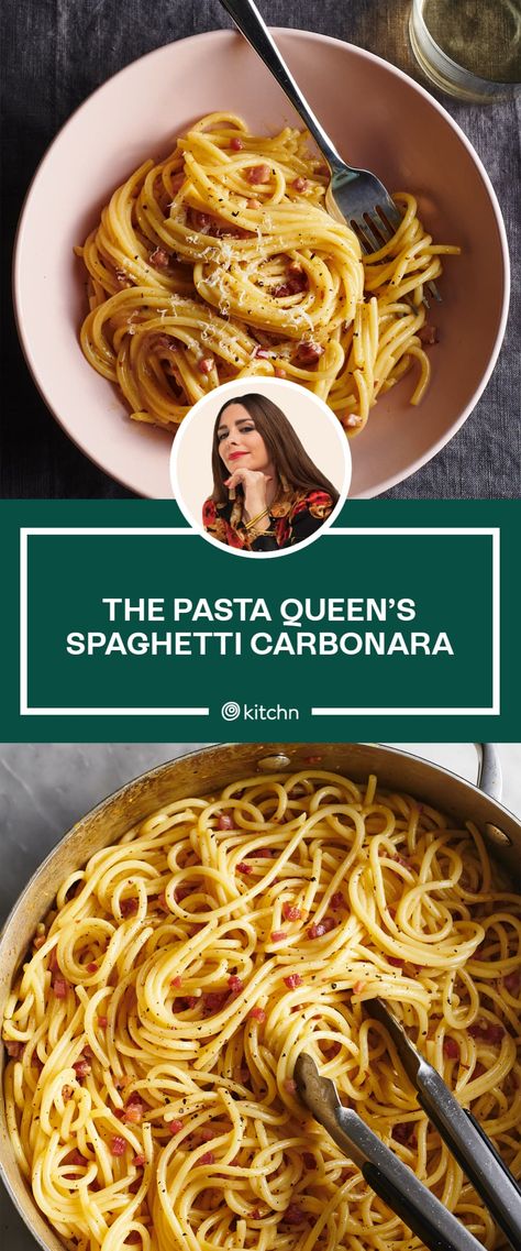 The Pasta Queen, Italian Main Dishes, Classic Italian Pasta, Pasta Queen, Spaghetti Carbonara Recipe, Pasta Carbonara Recipe, Yummy Pasta, Queens Food, Pasta Noodle Recipe