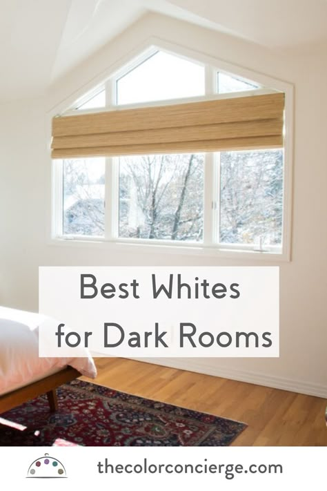 We love white paint colors, but they look dreary in dark rooms.  Discover the 6 best white paint colors for dark rooms and how to use them. This bedroom was painted with Benjamin Moore White Dove OC-17.  #whitepaint #whitepaintideas #bedroompaintcolors #whitedove White Dove Benjamin Moore Walls, Colors For Dark Rooms, Paint Colors For Dark Rooms, Best White Paint Colors, Off White Paint Colors, Basement Paint Colors, White Interior Paint, White Wall Paint, Dark Rooms