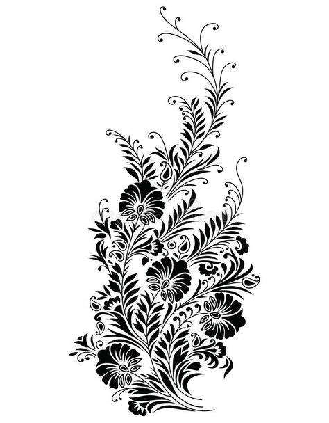 Vector - Abstract black floral vine stock illustration Motif Design Embroidery, Lace Saree Designs, Flower Motif Design, Border Motifs, Textile Pattern Texture, Vines And Flowers, Element Illustration, Design Pattern Art, Animal Illustration Art