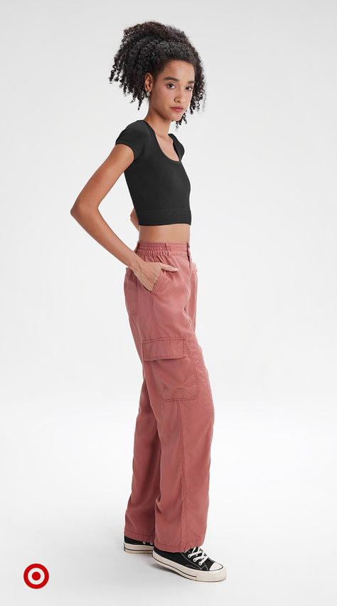 Utility meets Y2K charm with these high-waisted cargo pants. Add a relaxed vibe to your fall fashion essentials—style with a cropped tee & sneakers for a casual-chic outift. Utility Pants Outfit, Campus Fashion, Straight Leg Cargo Pants, High Waisted Cargo Pants, Top Surgery, December 01, Rainbow Style, Downtown Outfits, Teacher Clothes