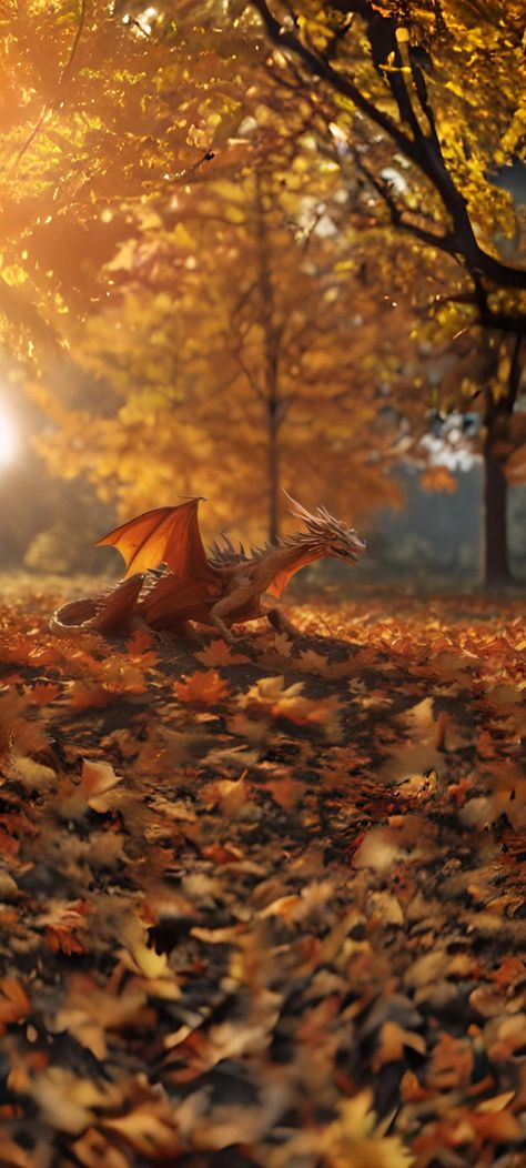 dragon wallpaper autumn fall magic mystic forest aesthetic Fantasy Autumn Forest Aesthetic, Fantasy Fall Aesthetic, Autumn Dragon Art, Fall Fantasy Aesthetic, Orange Dragon Aesthetic, Autumn Fantasy Aesthetic, Mystic Forest Aesthetic, Autumn Magic Aesthetic, Autumn Creatures