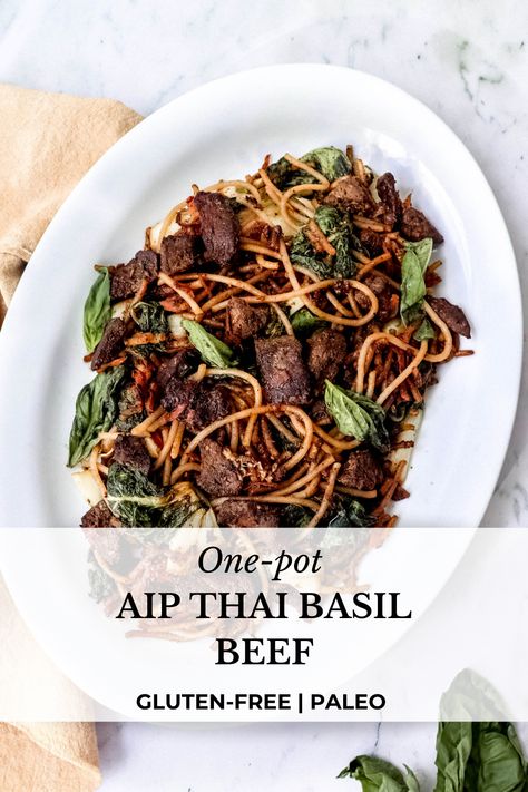 Thai Basil Beef Recipe, Basil Beef, Paleo Beef Recipes, Thai Basil Beef, Aip Diet Recipes, Paleo Pasta, Autoimmune Recipes, Autoimmune Paleo Recipes, Aip Paleo Recipes