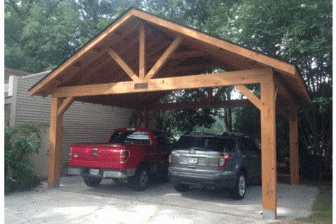 Diy Two Car Carport, Carport Extension From Garage, Rustic Carport Ideas, Carport Addition To Side Of House, Cedar Carport, Detached Carport Ideas, Rustic Carport, Gazebo Carport, Car Port Ideas