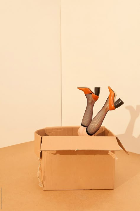 Shoe Boxes Aesthetic, Sock Photoshoot Photo Ideas, Cardboard Box Photography, Sock Photoshoot, Socks Aesthetic Photography, Socks Campaign, Boxes Aesthetic, Fishnet Socks, Shoe Boxes