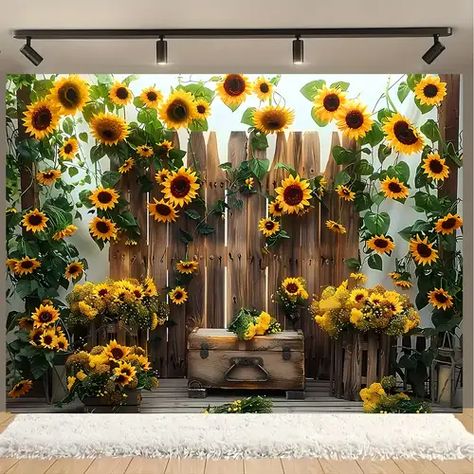 Sunflower Background Aesthetic, Door Backdrop, Sunflower Background, Door Backdrops, Sunflower Wall Art, Flower Wall Backdrop, Muslin Backdrops, Sunflower Gifts, Bee Garden