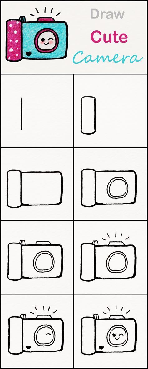 Learn how to draw a cute Camera step by step ♥ very simple tutorial #camera #drawings #kawaii #tutorial Drawing Ideas Easy For Teens, Kawaii Tutorial, Easy Pencil Drawings, Art Ideas For Teens, How To Draw Cute, Camera Drawing, Arte Doodle, Pencil Sketch Drawing, Draw Cute