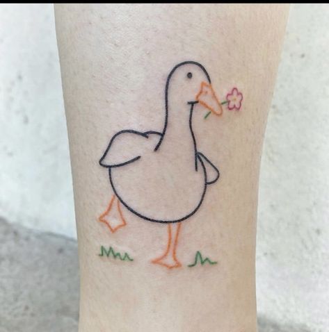 Ice Cream Tattoo, Goose Tattoo, Snow Tattoo, Happy Duck, Inspo Tattoo, Cute Animal Tattoos, Matching Friend Tattoos, Duck Tattoos, Line Tattoo Ideas