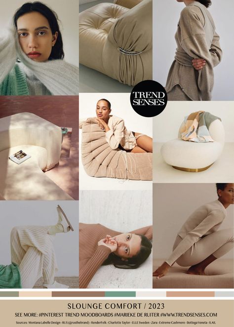 SLOUNGE COMFORT // 2023 – Trendsenses - Trend - Trendmoodboard - Marieke de Ruiter - Mood - Sources: Montana Labelle Design – RUS (rusthebrand) – Render Folk – Charlotte Taylor – ELLE Sweden – Zara – Extreme Cashmere – Bottega Veneta – ILAIL Fashion Trend Board 2023, Trend Board 2023, Ss23 Color Trends, Trend Colours 2023, Fw23 Fashion Trends, Ss23 Fashion Trends, 2023 Fashion Trends Forecast, Ss23 Trends, Sports Wear Fashion Illustration