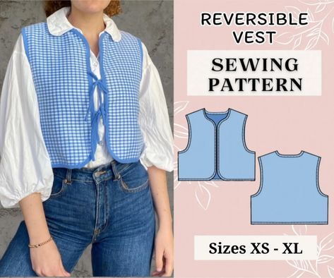 Diy Vest Top, Free Vest Patterns For Women Sewing, Sewing Vest Pattern, Quilted Vest Sewing Pattern, Vest Sewing Pattern Free, Quilted Vest Pattern, Vest Patterns For Women Sewing, Tie Top Pattern, Sewing Vest