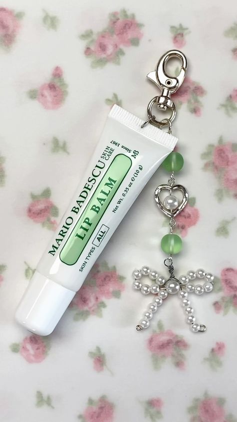 Megan Weller 🤍 Art, Crafts + DIYs | This DIY lip balm keychain has been on my to do list for years - I can’t believe how easy it was! I used my @mariobadescu lip balm for… | Instagram Easy Keychains To Make, Chapstick Keychain Diy, Lip Balm Charms Diy, Diy With Charms, 2024 Diy Trends, Lipgloss Charms Diy, Diy Beaded Crafts, Homemade Keychain Ideas, Crafty Business Ideas