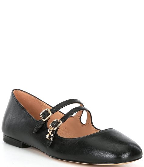 From COACH, the Whitley Leather Double Strap Mary Jane Flats feature:Leather upperBuckle closureLeather liningRubber outsoleapprox. 0.5'' heel heightImported. Leather Mary Jane Flats, Coach Flats, Girls Flats, Buckled Flats, Aesthetic Shoes, Mary Jane Flats, Leather Mary Janes, Casual Flats, Dillard's