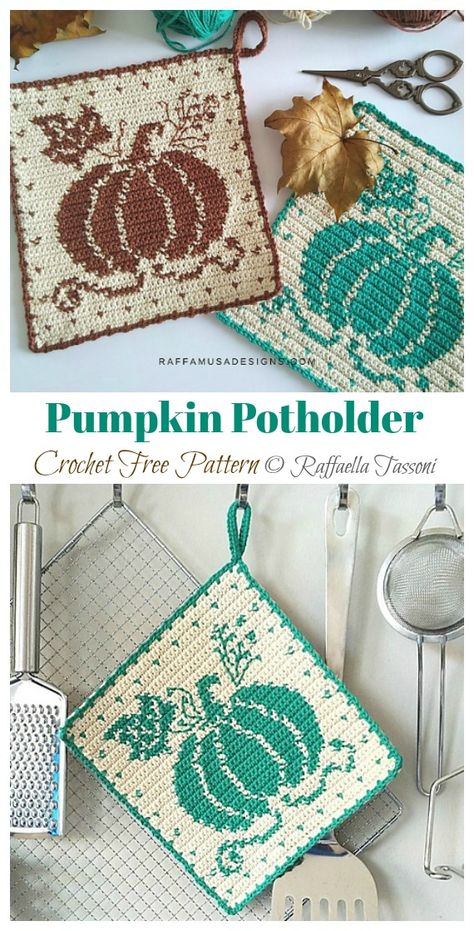 Crochet Hotpad, Crochet Potholder Patterns, Crochet Potholder, Crochet Hot Pads, Fall Crochet Patterns, 10 October, Potholder Patterns, Fall Crochet, Crochet Halloween