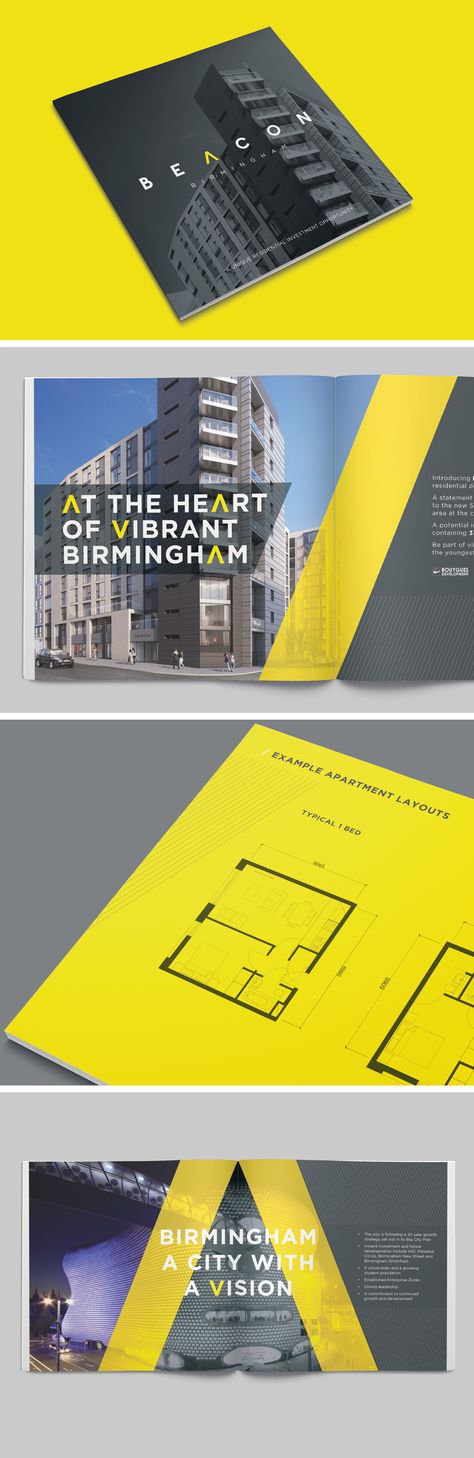 Beacon Birmingham Development Brochure - Design of brochure to showcase a… City Brochure Design, Building Brochure Design, Construction Brochure Design, Property Brochure Design, Building Brochure, Booklet Cover Design, Branded Folders, Architecture Brochures, Website Design Trends