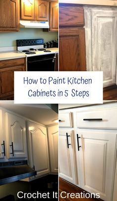 How to Paint Kitchen Cabinets in 5 Steps - Crochet It Creations How To Paint Kitchen Cabinets, Kitchen Diy Ideas, Model Dapur, Paint Kitchen Cabinets, Kitchen Diy Makeover, Kabinet Dapur, Diy Kitchen Renovation, Diy Kitchen Remodel, Kitchen Organization Diy